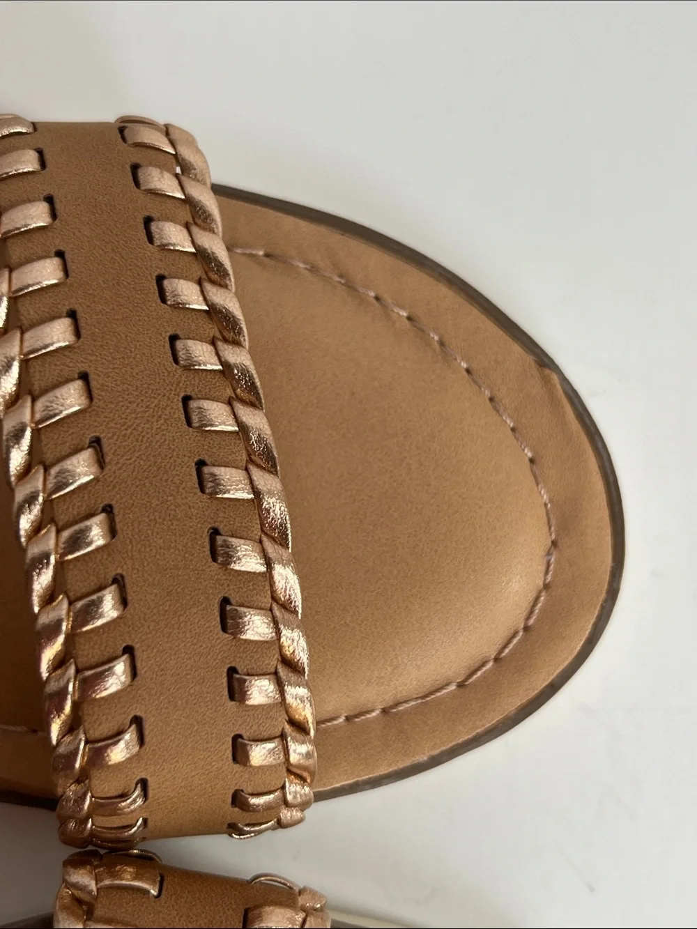 DV Dolce Vita Demy Girls Whipstitch Size 3 Wedge Low Cork Heel Tan Sandals